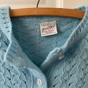 Lace Knit Cardigan Sweater Amy Austin 60s Womens Small Medium Spring Vintage